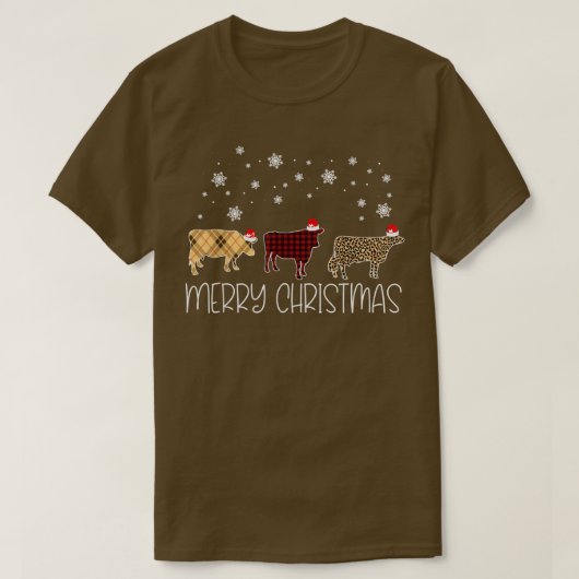 Kuh Frohe Weihnachten Niedlichen Kariert Leopard X T-Shirt (Design vorne)