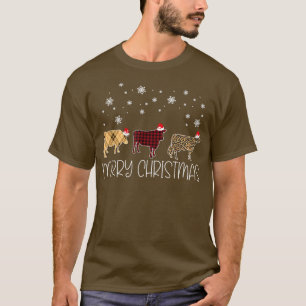 Kuh Frohe Weihnachten Niedlichen Kariert Leopard X T-Shirt