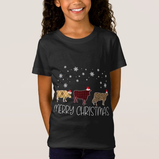 Kuh Frohe Weihnachten Niedlichen Kariert Leopard X T-Shirt (Vorderseite)