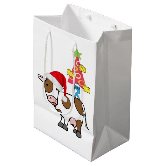 Kuh Frohe Weihnachtsgeschenke Flaggen Land Mittlere Geschenktüte (Vorderseite Schrägansicht)