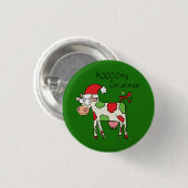 Kuh Funny Cartoon Weihnachtsfeiertag Button (Vorne & Hinten)