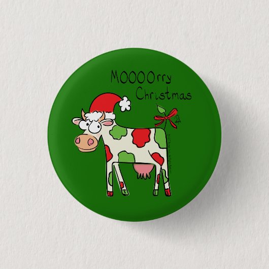 Kuh Funny Cartoon Weihnachtsfeiertag Button (Vorderseite)