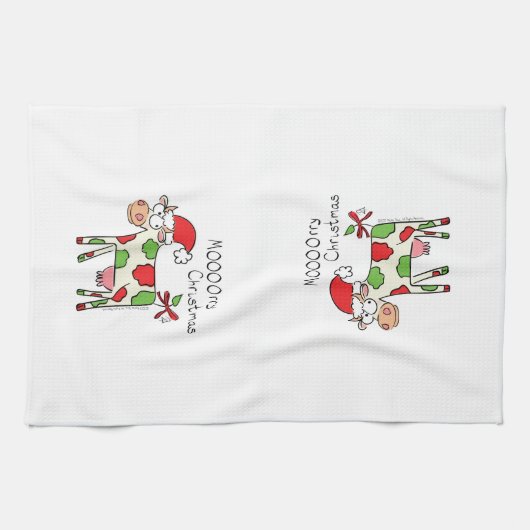 Kuh Funny Cartoon Weihnachtsfeiertag Geschirrtuch (Horizontal)