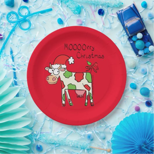 Kuh Funny Cartoon Weihnachtsfeiertag Pappteller (Party)