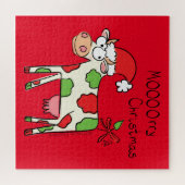 Kuh Funny Cartoon Weihnachtsfeiertag Puzzle (Horizontal)