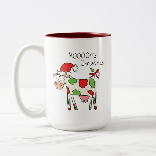 Kuh Funny Cartoon Weihnachtsfeiertag Zweifarbige Tasse (Links)