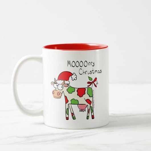 Kuh Funny Cartoon Weihnachtsfeiertag Zweifarbige Tasse (Links)