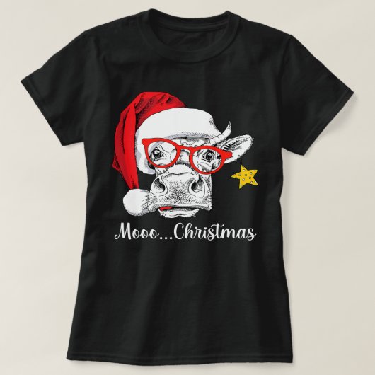 Kuh Funny Cattle with Weihnachtsmannmütze Lover Ch T-Shirt (Design vorne)