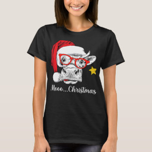 Kuh Funny Cattle with Weihnachtsmannmütze Lover Ch T-Shirt