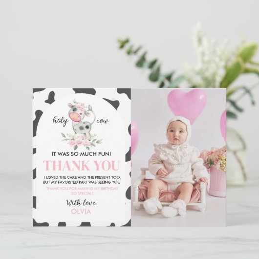 Kuh Geburtstag Foto Danke Karte (Stehend Vorderseite)