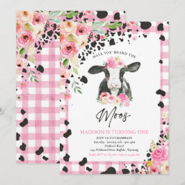 Kuh Geburtstagsparty Rosa Blumenfarm Ranch Geburts Einladung