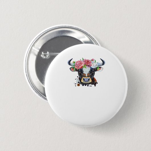 Kuh gekrönt mit Blume Klassischer T - Shirt Button (Vorne & Hinten)