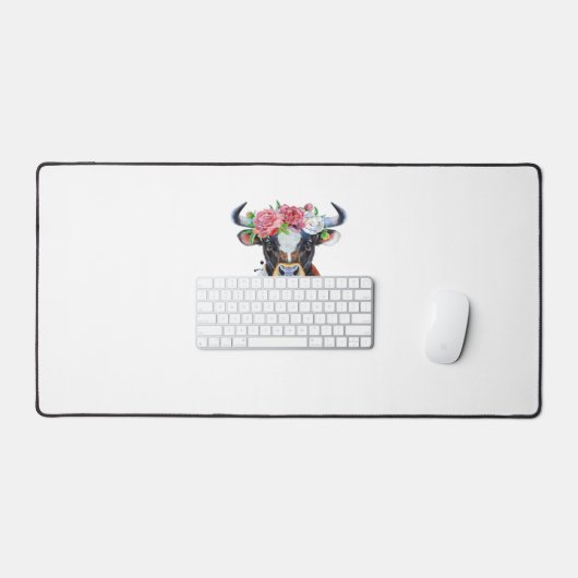 Kuh gekrönt mit Blume Klassischer T - Shirt Schreibtischunterlage (Tastatur & Maus)