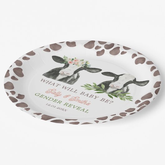 Kuh-Gender-Offenlegungspapier Pappteller (Schrägansicht)