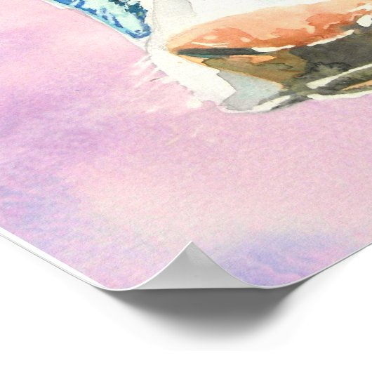 Kuh Gesicht mit grünen Augen Aquarellmalerei Poster (Ecke)