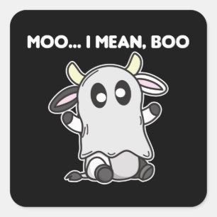 Kuh Ghost Niedlich Kawaii Halloween Moo I Gemein B Quadratischer Aufkleber