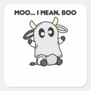 Kuh Ghost Niedlich Kawaii Halloween Moo I Gemein B Quadratischer Aufkleber