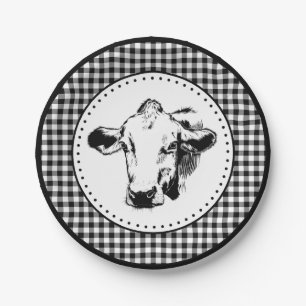 Kuh-Gingham-Bauernhaus Pappteller