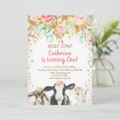 Kuh Girl Floral Geburtstag Einladung (Stehend Vorderseite)
