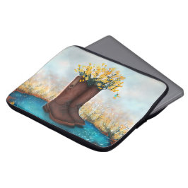 Kuh Girl Stiefel gefüllt mit gelben Blumen Laptopschutzhülle