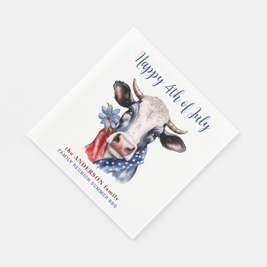 Kuh glücklich 4. Juli Red White Blue Patriotic Serviette (Ecke)