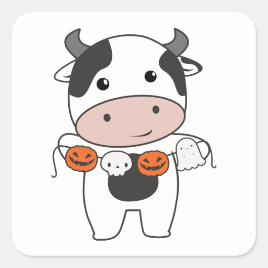Kuh glücklich Halloween Pumpkin Bat Kostüm Square  Quadratischer Aufkleber (Vorderseite)
