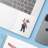 Kuh, große Chefkuh Aufkleber (Laptop mit iPhone)