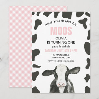 Kuh Haben Sie gehört Moos rosa Karierten Geburtsta Einladung