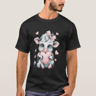 Kuh hält Herz Schwarz & Weiß Rosa Coquette Schleif T-Shirt