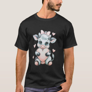 Kuh hält Herz Schwarz & Weiß Rosa Coquette Schleif T-Shirt