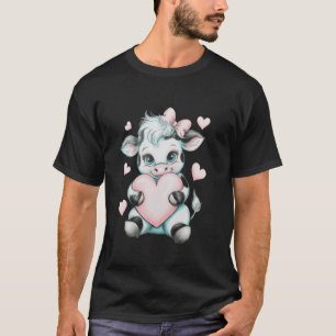 Kuh hält Herz Schwarz & Weiß Rosa Kokette Schleife T-Shirt