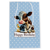Kuh Happy Birthday Daisy Blue Mittlere Geschenktüte (Vorderseite)