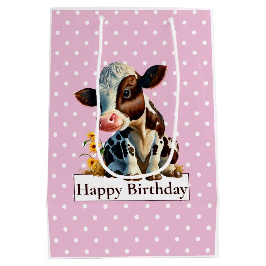 Kuh Happy Birthday Daisy Pink Mittlere Geschenktüte (Rückseite)