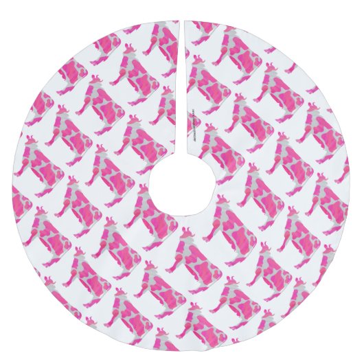 Kuh Heiß rosa und weiße Silhouette Polyester Weihnachtsbaumdecke (Vorderseite)