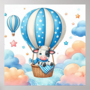Kuh Heißluftballon Junge Poster