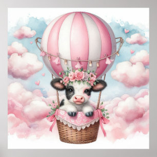Kuh Heißluftballon Mädchen Poster