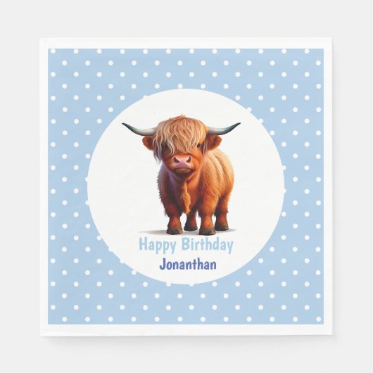 Kuh Highland Blue Birthday Serviette (Vorderseite)