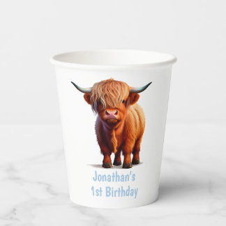 Kuh Highland HAPPY BIRTHDAY Blue Pappbecher