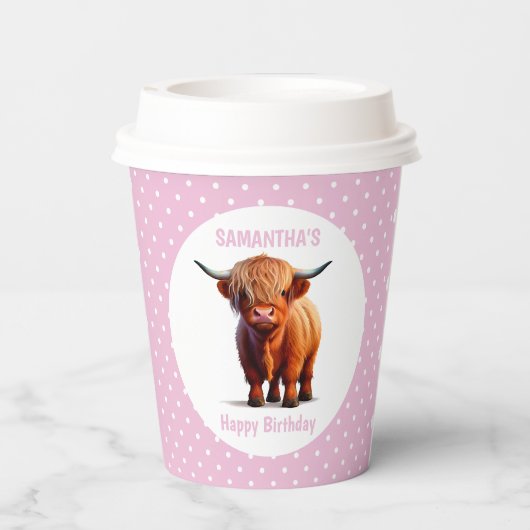 Kuh Highland Pink Pappbecher (Rückseite)