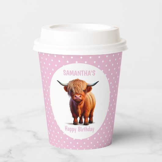 Kuh Highland Pink Pappbecher (Vorderseite)