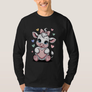 Kuh Holding Herz Schwarz & Weiß Pink Coquette Bow T-Shirt