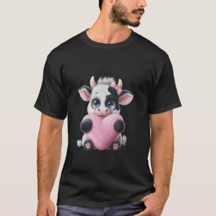 Kuh Holding Herz Schwarz & Weiß Pink Coquette Bow T-Shirt