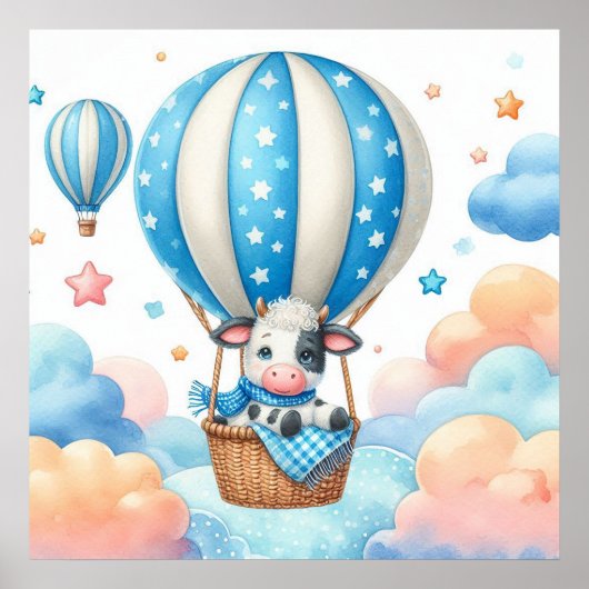 Kuh Hot Air Ballon Boy Poster (Vorne)