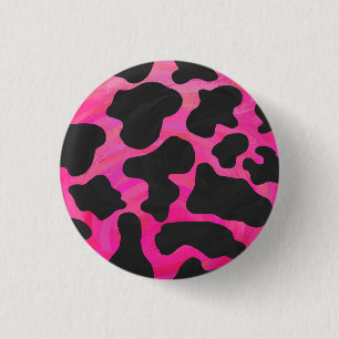 Kuh Hot Pink und Schwarz Print Button