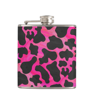 Kuh Hot Pink und Schwarz Print Flachmann