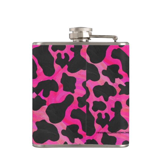 Kuh Hot Pink und Schwarz Print Flachmann (Rückseite)