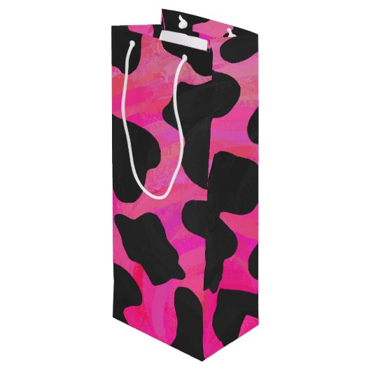 Kuh Hot Pink und Schwarz Print Geschenktüte Für Weinflaschen (Rückseite Schrägansicht)