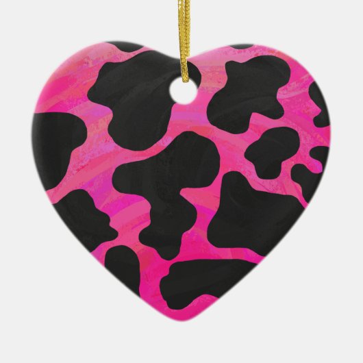 Kuh Hot Pink und Schwarz Print Keramik Ornament (Vorne)