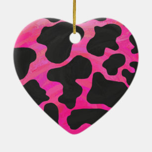Kuh Hot Pink und Schwarz Print Keramik Ornament