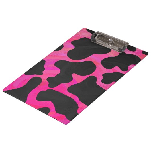 Kuh Hot Pink und Schwarz Print Klemmbrett (Schrägansicht)